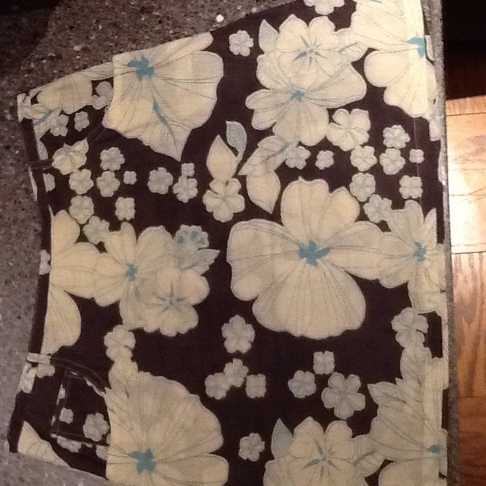 Blue Plate skort. Brown with ivory & blue flowers.